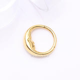 Detail View 2 of Pure24K Implant Grade Titanium Vintage Crescent Moon Face Clicker Hoop Ring