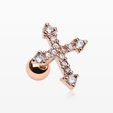 Rose Gold Passion Cross Sparkle Cartilage Tragus Barbell-Clear