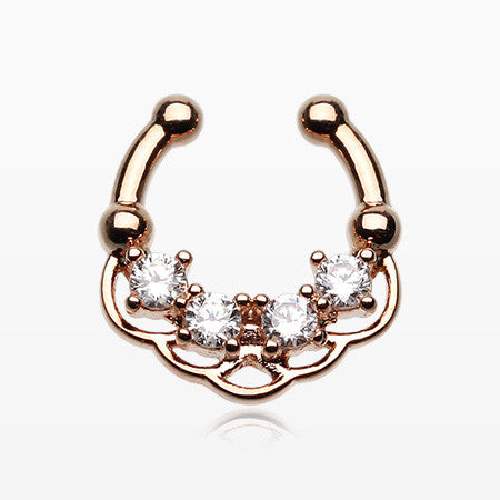 Rose Gold Lua Sparkle Fake Septum Clip-On Ring-Clear