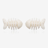 A Pair of Fish Bone Fossil Handcarved Earring Stud-Clear Gem/White