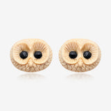 A Pair of Barred Owl Handcarved Earring Stud-Yellow