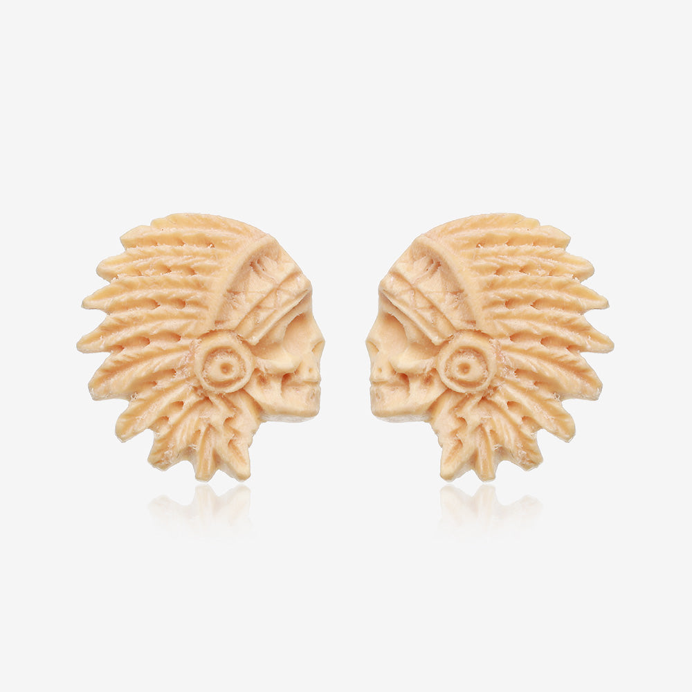 A Pair of Crazy Horse Handcarved Wood Earring Stud-Yellow