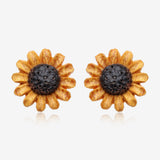 A Pair of Sunflower Handcarved Earring Stud-Yellow