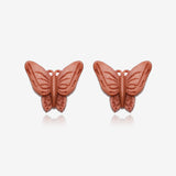 A Pair of Autumn Butterfly Handcarved Wood Earring Stud-Orange/Brown