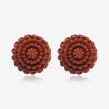A Pair of Chrysanthemum Handcarved Wood Earring Stud-Orange/Brown
