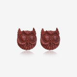 A Pair of Twighlight Owl Handcarved Wood Earring Stud-Orange/Brown