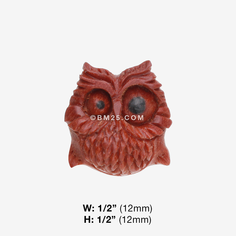 Detail View 1 of A Pair of Spazzy Owl Handcarved Wood Earring Stud-Orange/Brown