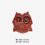 Detail View 1 of A Pair of Spazzy Owl Handcarved Wood Earring Stud-Orange/Brown
