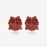 A Pair of Spazzy Owl Handcarved Wood Earring Stud-Orange/Brown