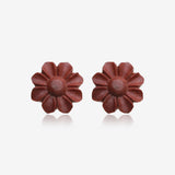 A Pair of Brown Wild Flower Handcarved Wood Earring Stud-Orange/Brown