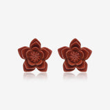 A Pair of Brown Starburst Flower Handcarved Wood Earring Stud-Orange/Brown