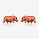 A Pair of Baby Hippo Handcarved Earring Stud-Orange/Brown