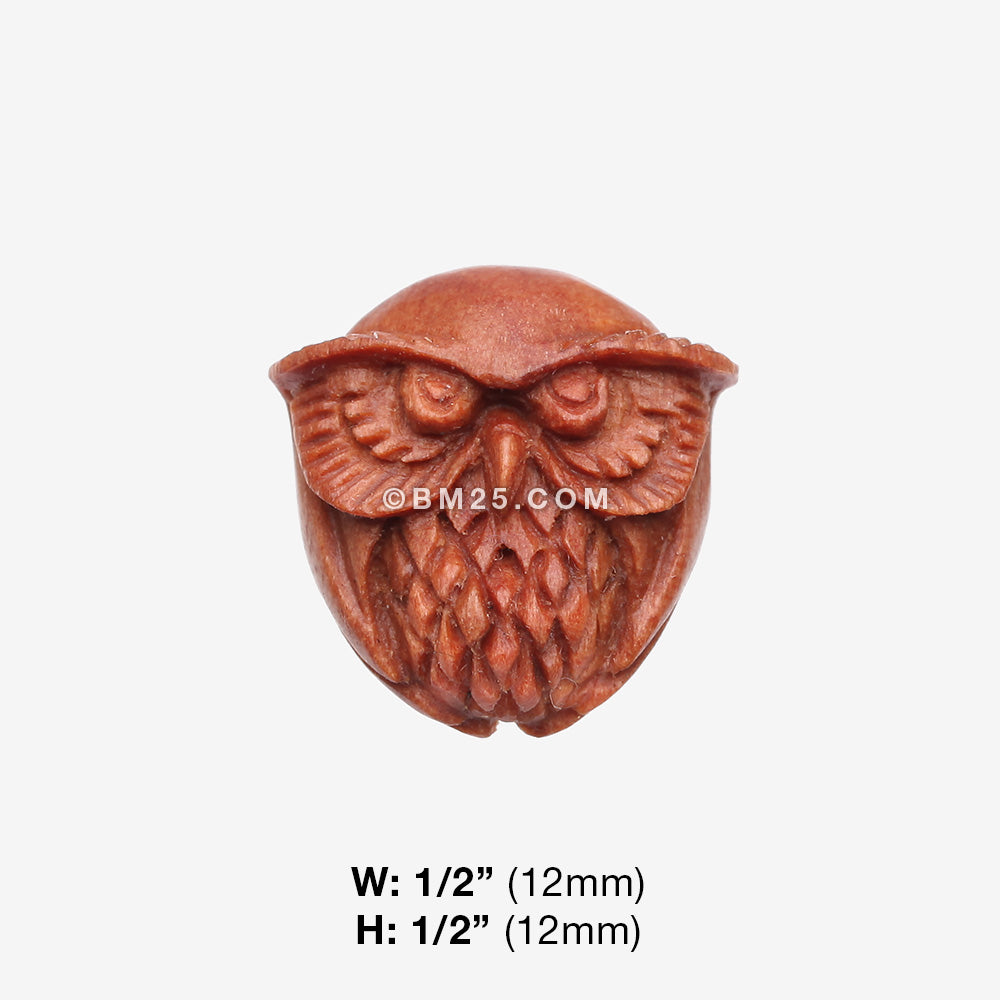 Detail View 1 of A Pair of Burrowing Owl Handcarved Earring Stud-Orange/Brown