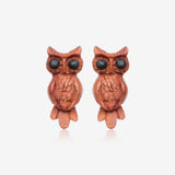 A Pair of Midnight Owl Handcarved Earring Stud-Orange/Brown
