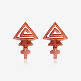 A Pair of Ankh's Pyramid Handcarved Earring Stud-Orange/Brown