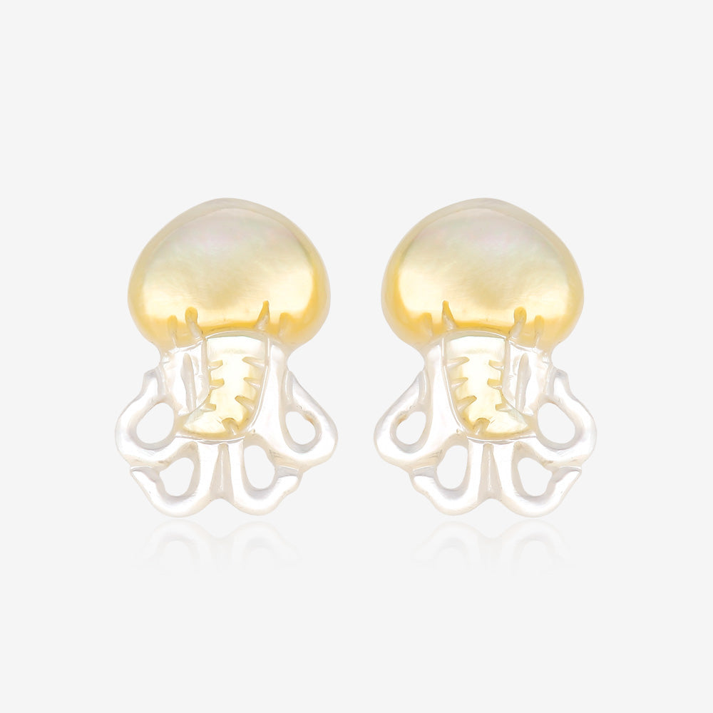 A Pair of Gleaming Jellyfish Handcarved Earring Stud-Clear Gem/White
