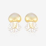 A Pair of Gleaming Jellyfish Handcarved Earring Stud-Clear Gem/White
