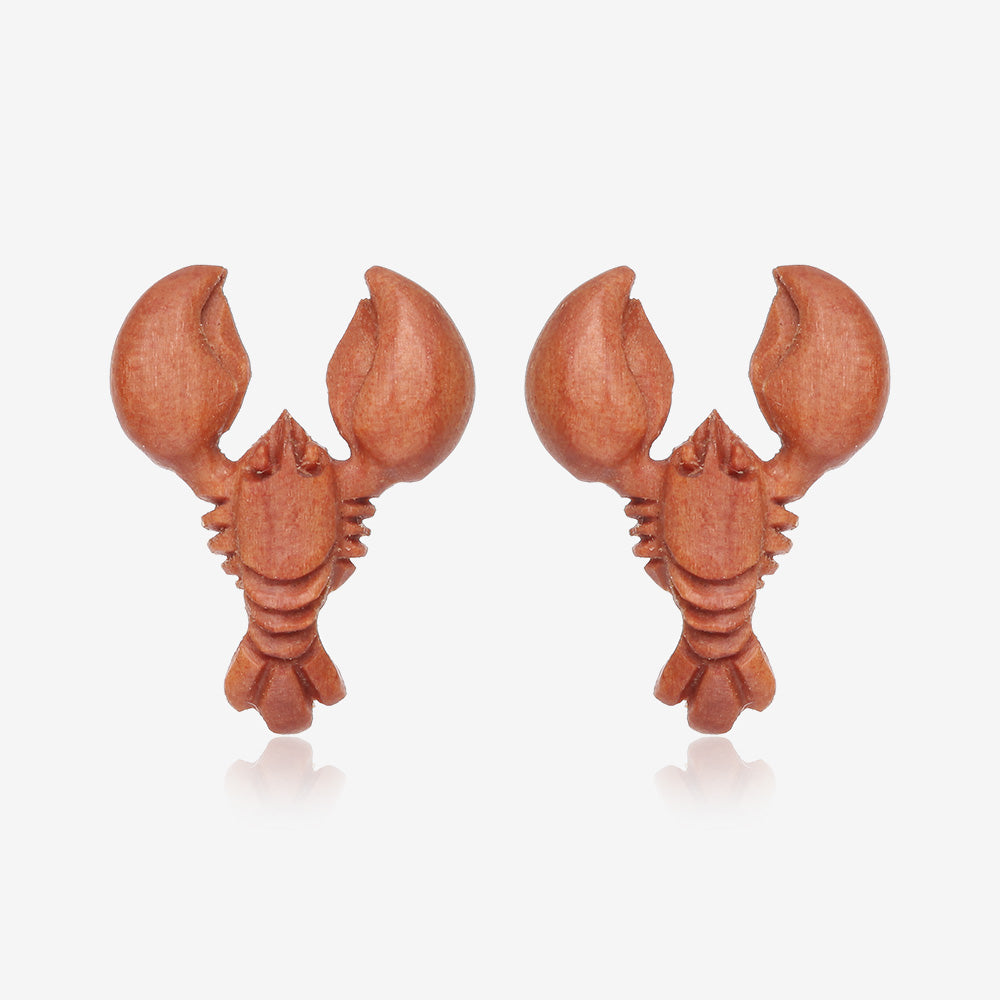 A Pair of Rock Lobster Handcarved Earring Stud-Orange/Brown