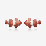 A Pair of Adorable Clownfish Handcarved Earring Stud-Orange/Brown