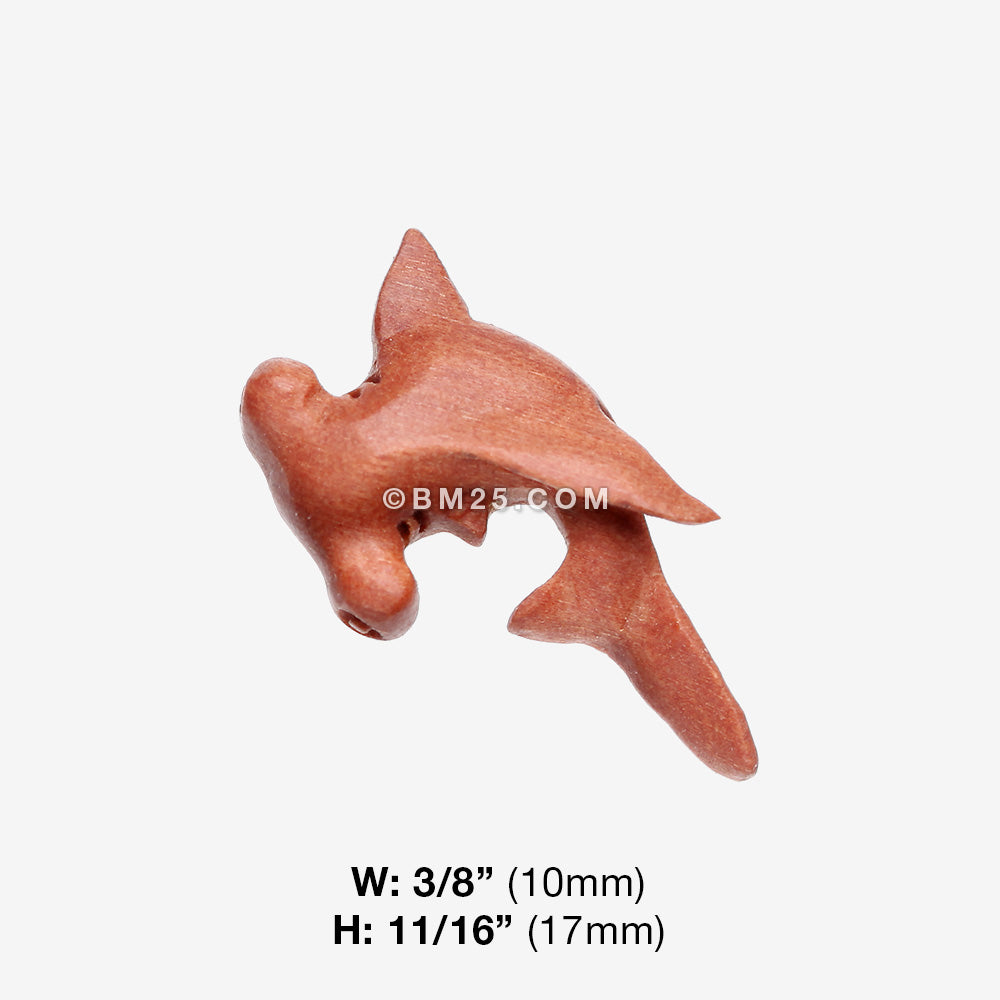 Detail View 1 of A Pair of Hammerhead Shark Handcarved Earring Stud-Orange/Brown