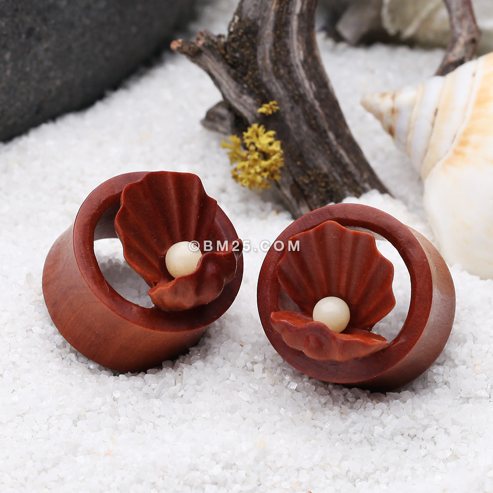 A Pair of Mother of Pearl Treasured Double Flared Sabo Wood Ear Gauge Plug