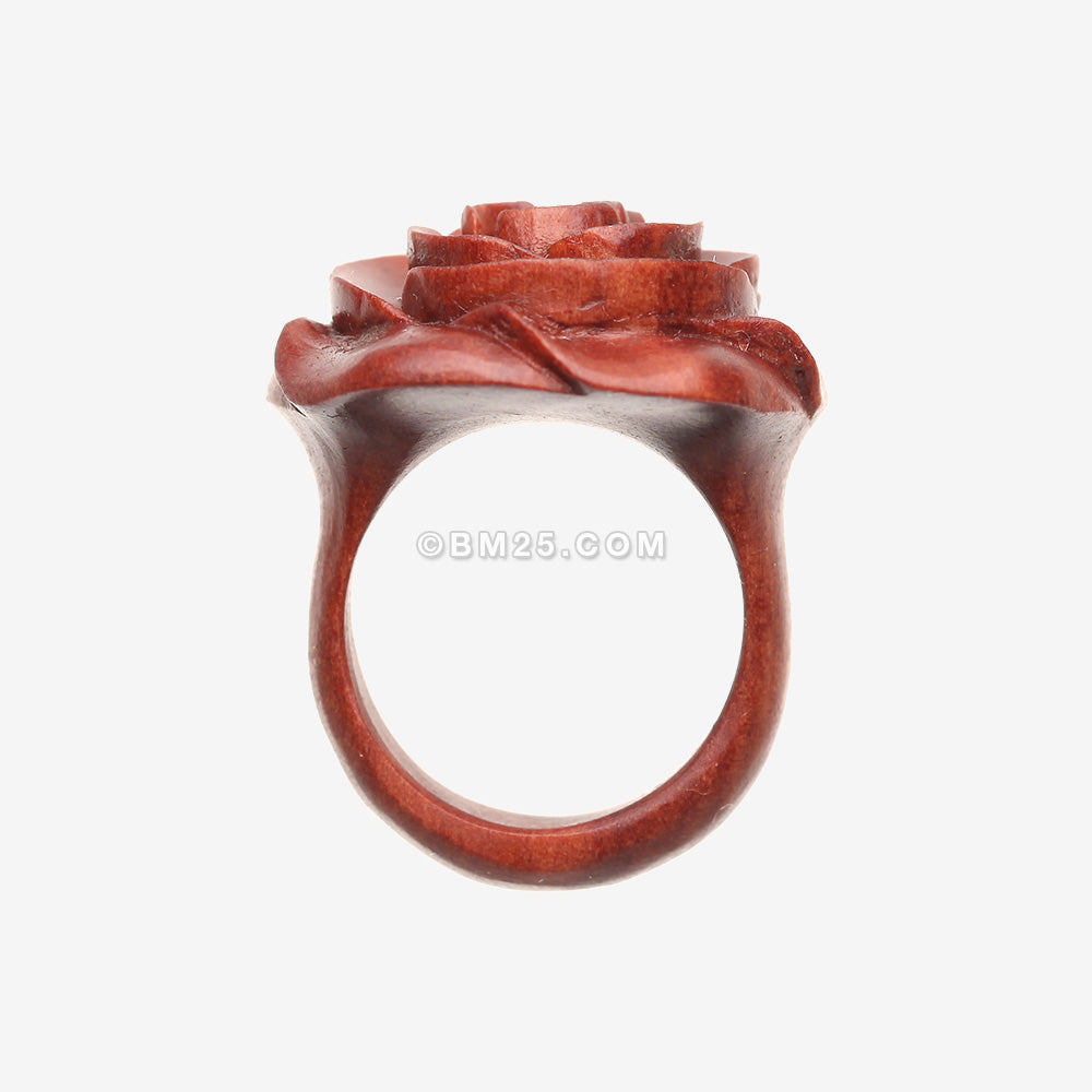 Detail View 2 of Chocolate Rosebud Sabo Wood Fashion Ring-Orange/Brown