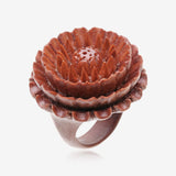 Large Chrysanthemum Sabo Wood Fashion Ring-Orange/Brown