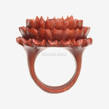 Detail View 2 of Large Chrysanthemum Sabo Wood Fashion Ring-Orange/Brown