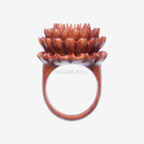 Detail View 2 of Chrysanthemum Sabo Wood Fashion Ring-Orange/Brown