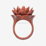 Detail View 2 of Water Lily Sabo Wood Fashion Ring-Orange/Brown