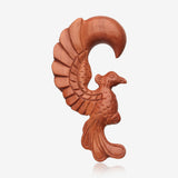 A Pair of The Peahen Mural Bird Sabo Wood Hanging Ear Gauge Taper-Orange/Brown