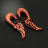 Detail View 1 of A Pair of Wing of Paradise Sabo Wood Hanging Ear Gauge Taper-Orange/Brown