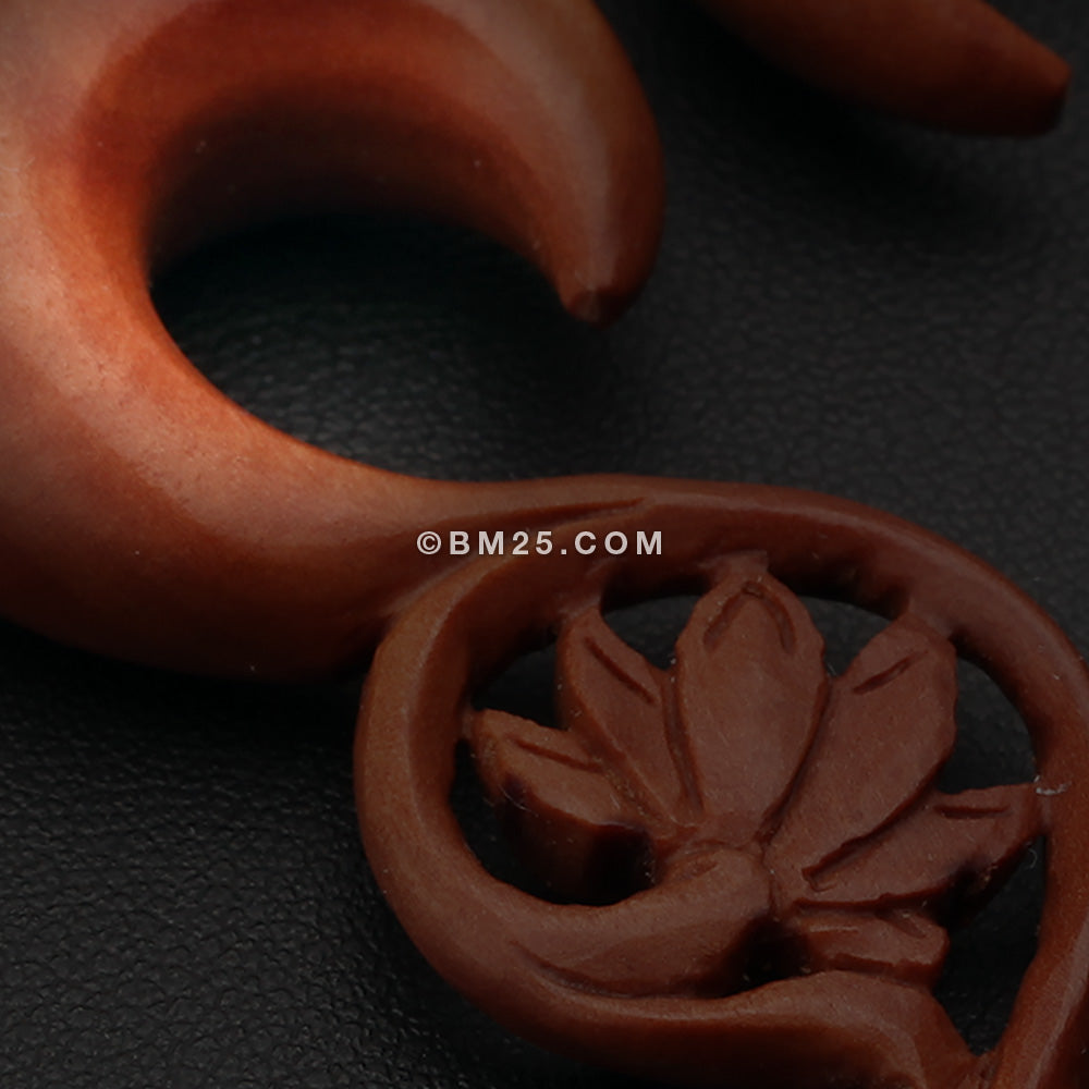 Detail View 2 of A Pair of Climbing Lotus Sabo Wood Hanging Ear Gauge Taper-Orange/Brown