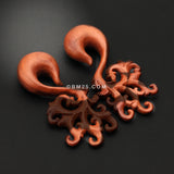 Detail View 1 of A Pair of Exotic Bali Vine Sabo Wood Hanging Ear Gauge Taper-Orange/Brown