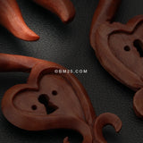 Detail View 2 of A Pair of Key to My Heart Sabo Wood Hanging Ear Gauge Taper-Orange/Brown