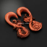 Detail View 1 of A Pair of Spring Blossom Sabo Wood Hanging Ear Gauge Taper-Orange/Brown