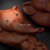 Detail View 2 of A Pair of Circus Elephant Sabo Wood Hanging Ear Gauge Taper-Orange/Brown