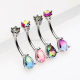 Detail View 1 of Brilliant Bio Tourmaline Sparkle Teardrop Prong Belly Button Ring-Pink/Peach