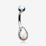Fire Opal Elegance Teardrop Belly Button Ring