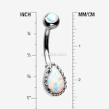 Detail View 1 of Fire Opal Elegance Teardrop Belly Button Ring-White