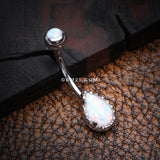 Detail View 2 of Fire Opal Elegance Teardrop Belly Button Ring-White