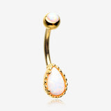 Golden Fire Opal Elegance Teardrop Belly Button Ring