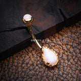 Detail View 2 of Golden Fire Opal Elegance Teardrop Belly Button Ring-White
