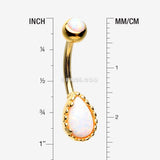 Detail View 1 of Golden Fire Opal Elegance Teardrop Belly Button Ring-White