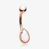 Rose Gold Fire Opal Elegance Teardrop Belly Button Ring