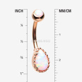 Detail View 1 of Rose Gold Fire Opal Elegance Teardrop Belly Button Ring-White