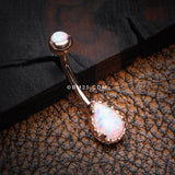 Detail View 2 of Rose Gold Fire Opal Elegance Teardrop Belly Button Ring-White