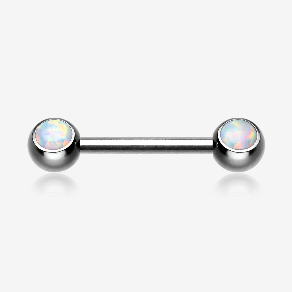 A Pair of Fire Opal Steel Nipple Barbell Ring-White