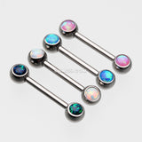 Detail View 2 of A Pair of Fire Opal Steel Nipple Barbell Ring-White