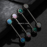 Detail View 3 of A Pair of Fire Opal Steel Nipple Barbell Ring-White